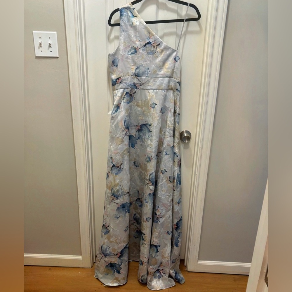 Floral Jacquard One-Shoulder Gown
